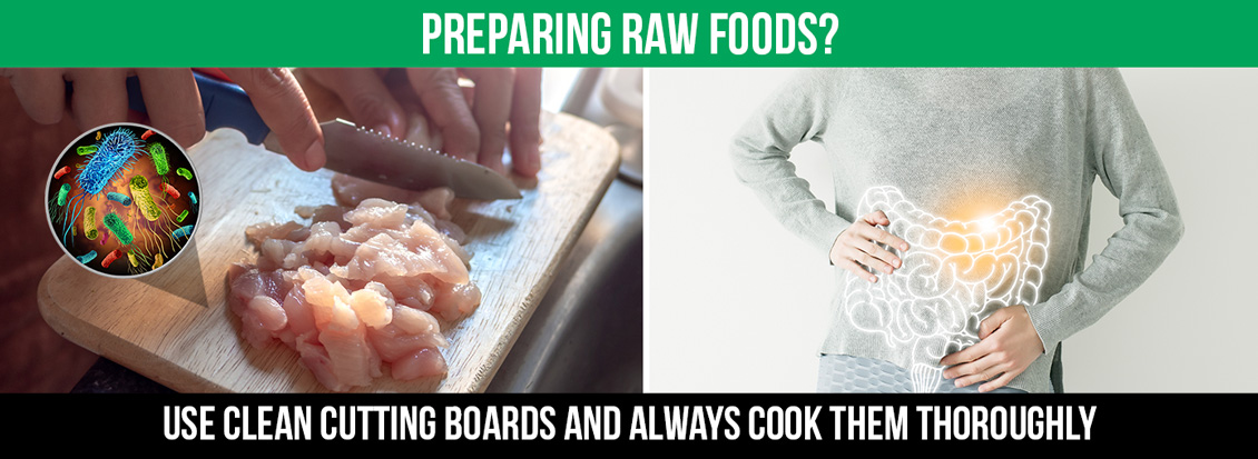Raw Foods Harbor Germs So Always Use A Sanitized Cutting Board To Avoid Illnesses or Stomach Problems